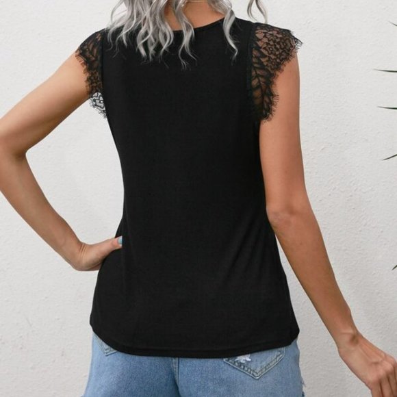Boho black v neck lace detail tank top Minimalist - Picture 5 of 6